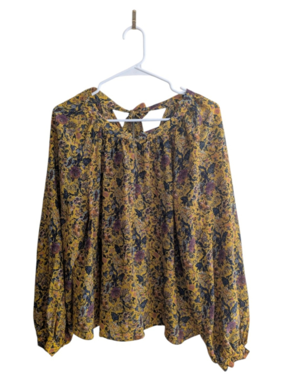Madewell x Karen Walker 100% Silk Floral Boho Blouse Top Mustard Yellow XL - Picture 4 of 10